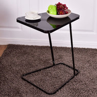 Goplus Modern Glass Top End Table Accent Side Snack Coffee Sofa Table Portable Black C Shape Home Steel Coffee Table