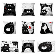 Black And White Cat Thin Lien Cushion Decorative Pillow Christmas Cartoon Meow Home Pillow Decoration Sofa Throw Pillows 45*45